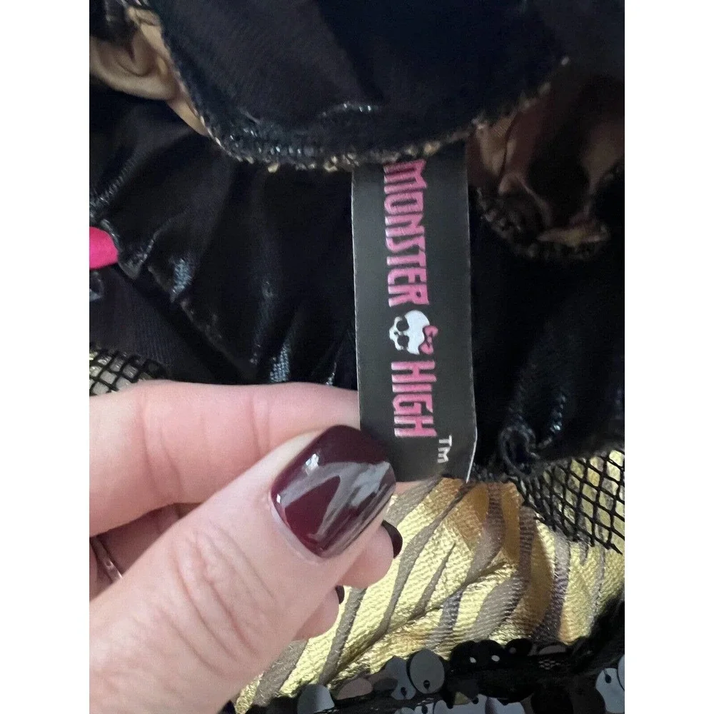 Girl’s Monster High Metallic Gold & Black Skirt Tutu Elastic Waist Sequins Mesh